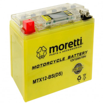 AKUMULATOR LEWY PLUS ŻELOWY ZE WSKAŹNIKIEM MTX12-BS MORETTI 12V 12AH 130A L+